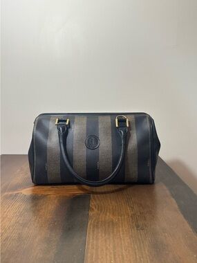 Vintage Fendi Pequin Boston Bag | Brown & Black Striped Coated Canvas